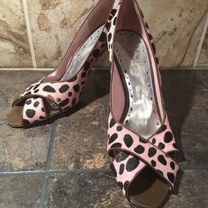 BCBG Pink & Black Animal Print Haircalf Heels